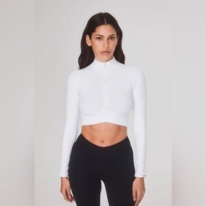 NWT Joja Exhale Long Sleeve Half-Zip Crop Top in Luna White, Sizes XS, S, & L/XL